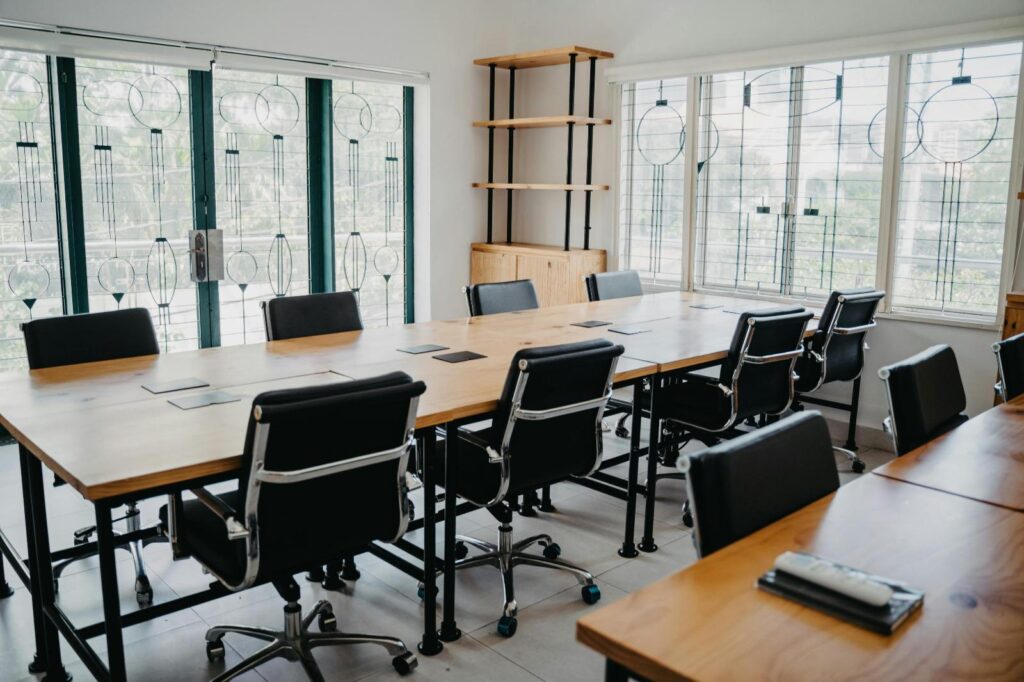 rustic office area. meeting room