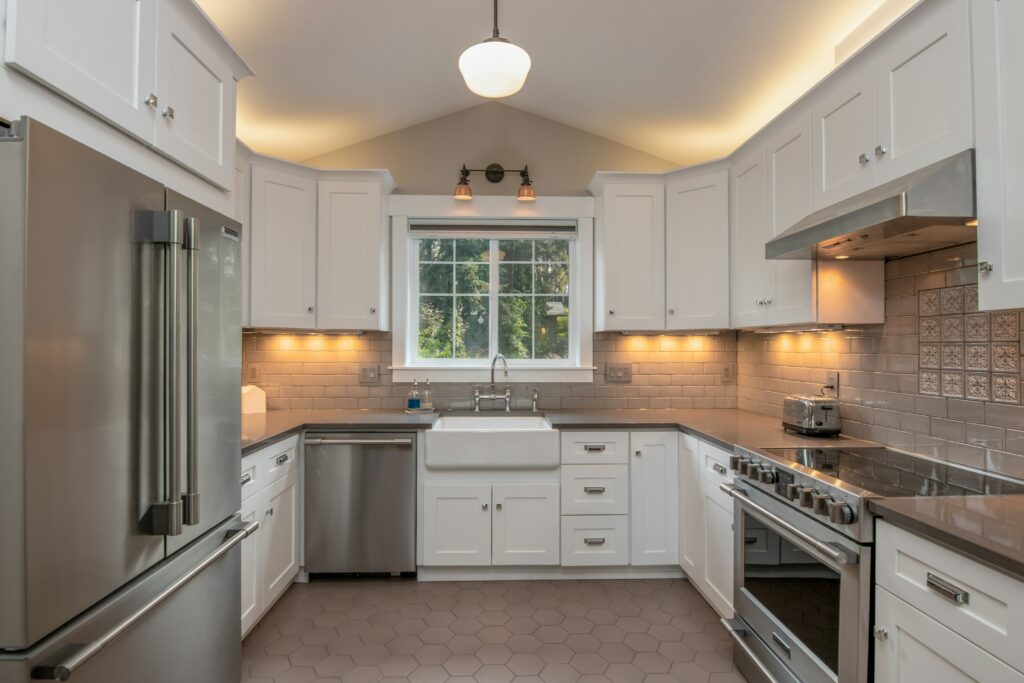 Newly renovated kitchen. Expert post-construction cleaning