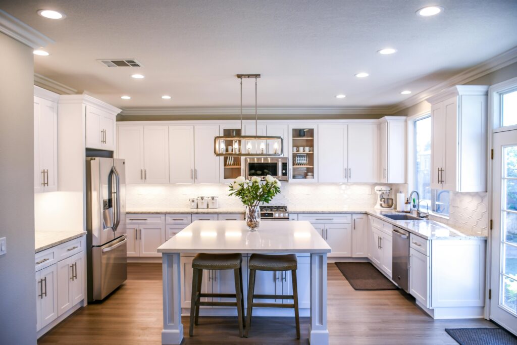 The best deep cleaning in Lakewood. Immaculate kitchen with modern appliances and a center island with bar stools