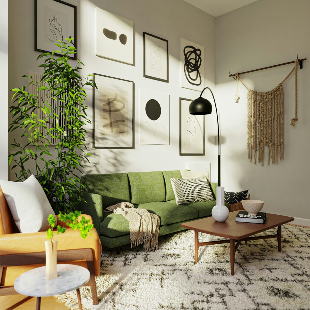 The best apartment cleaning in Golden. Living room with a green couch